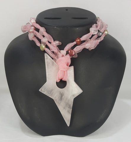 Ribbon Rose Quartz Necklace Star