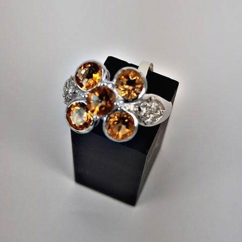 Citrine and Crystal Flower Ring