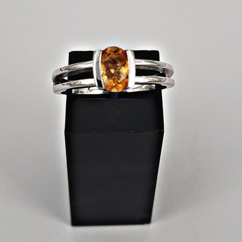 Citrine Oval Silver Double Band