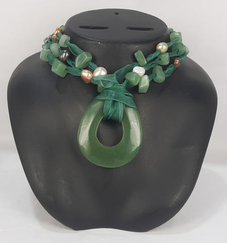 Ribbon Amozonite Dark Green Necklace Oval