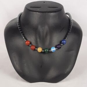Chakra round & Hematite cylinder Necklace