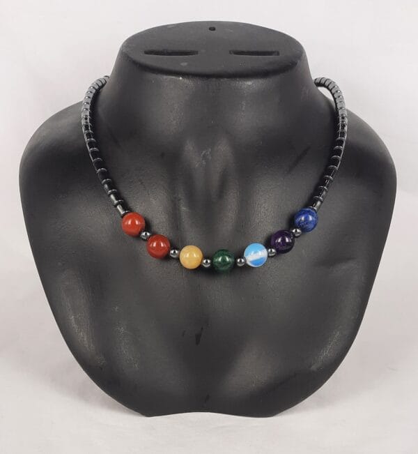 Chakra round & Hematite cylinder Necklace