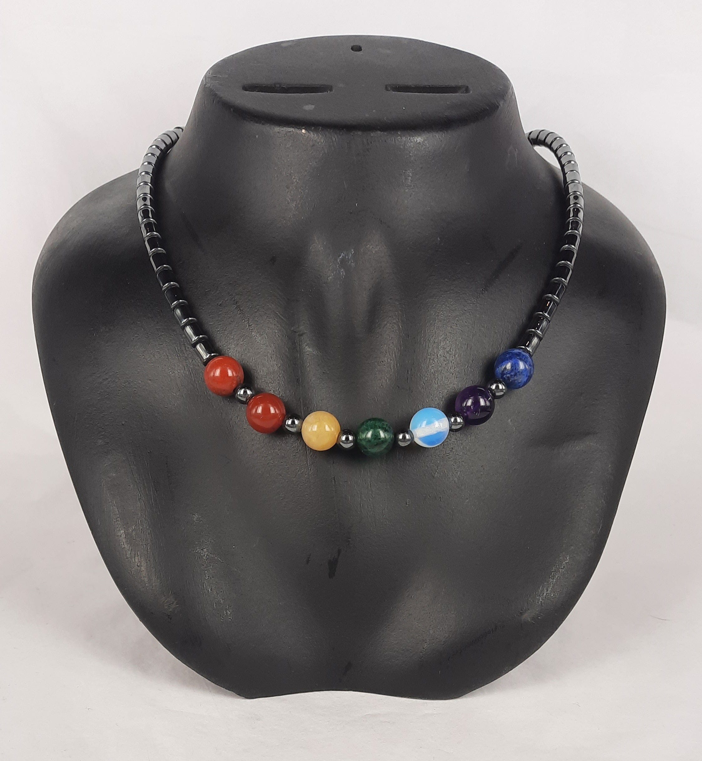 Chakra round & Hematite cylinder Necklace