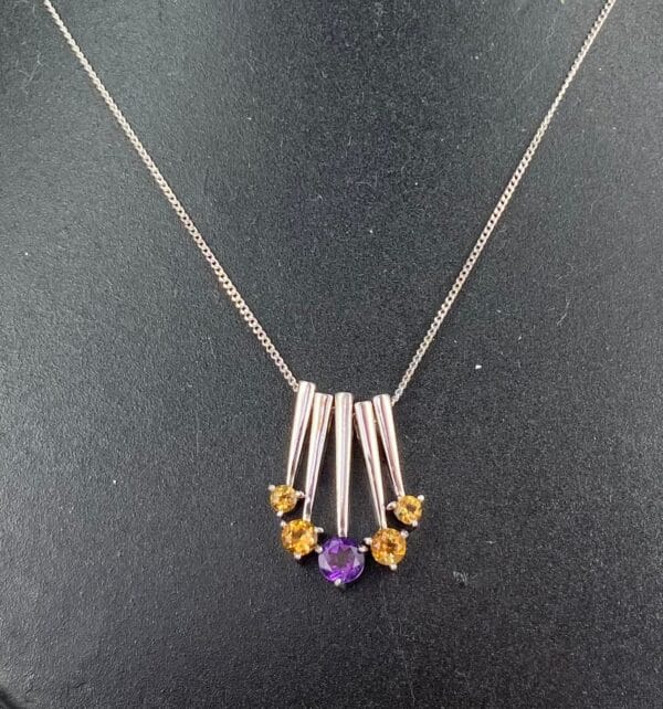 Citrine and Amethyst Pendant 5 Stones