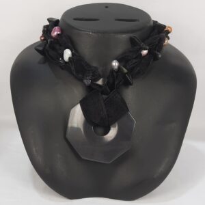 Ribbon Black Agate Hexagon Necklace