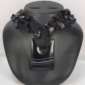 Ribbon Black Agate Necklace Rectangle