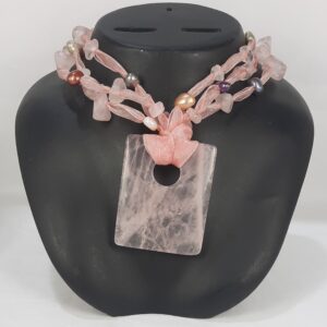 Ribbon Rose Quartz Necklace Rectangle