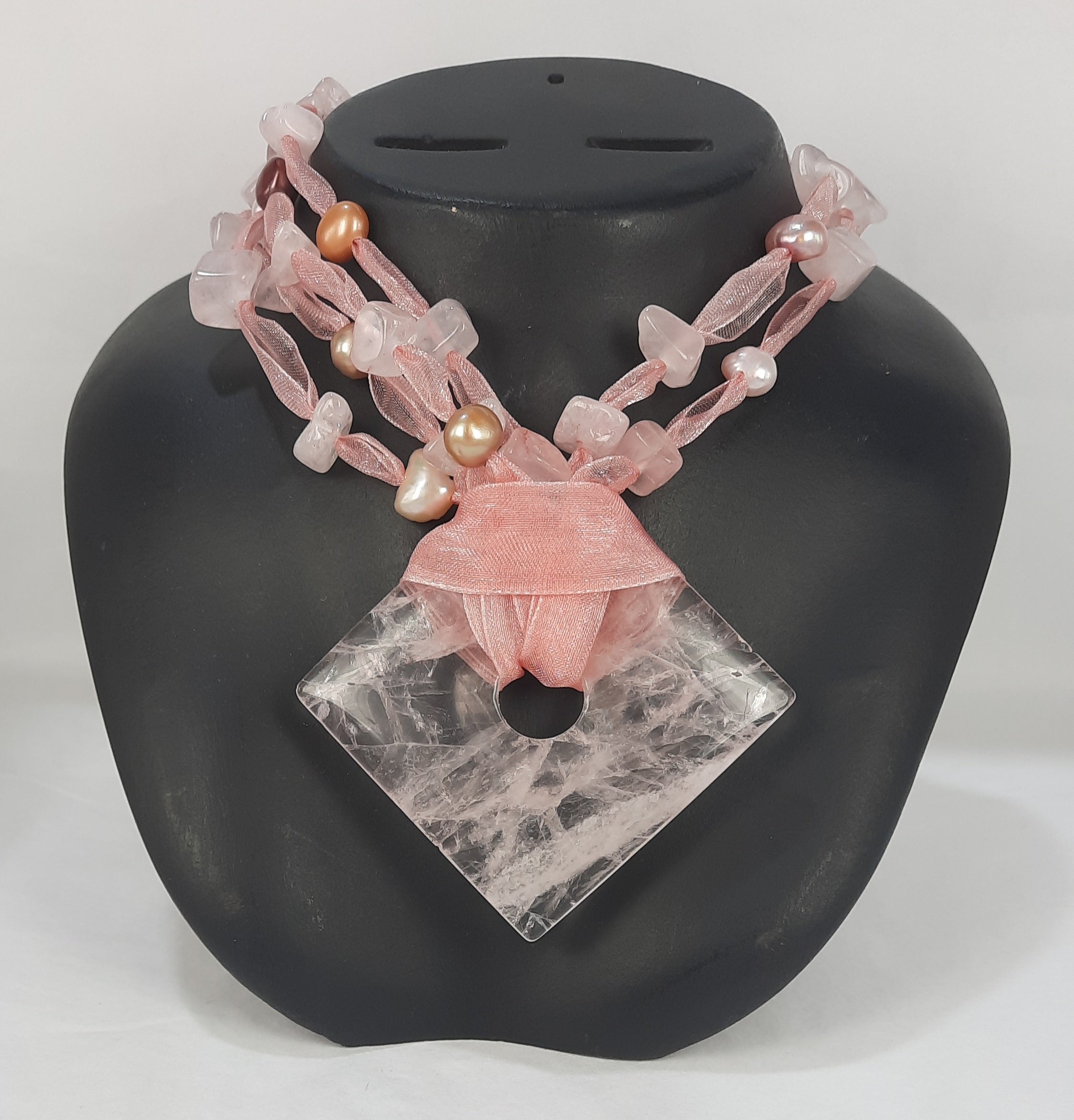 Ribbon Rose Quartz Necklace Square