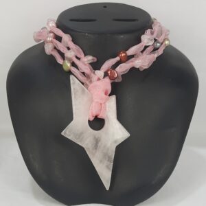 Ribbon Rose Quartz Necklace Star