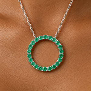 Emerald Hoop Pendant on Warm Skin