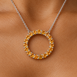 Golden citrine circle pendant close-up