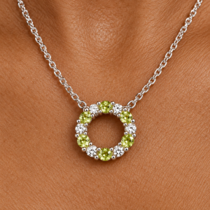 Pale Peridot Pendant on Warm Skin