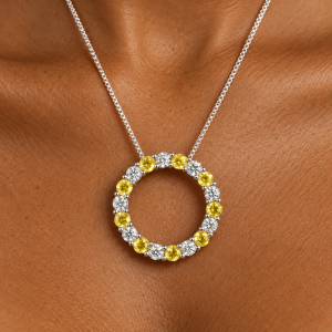 Yellow sapphire gemstone silver pendant close-up