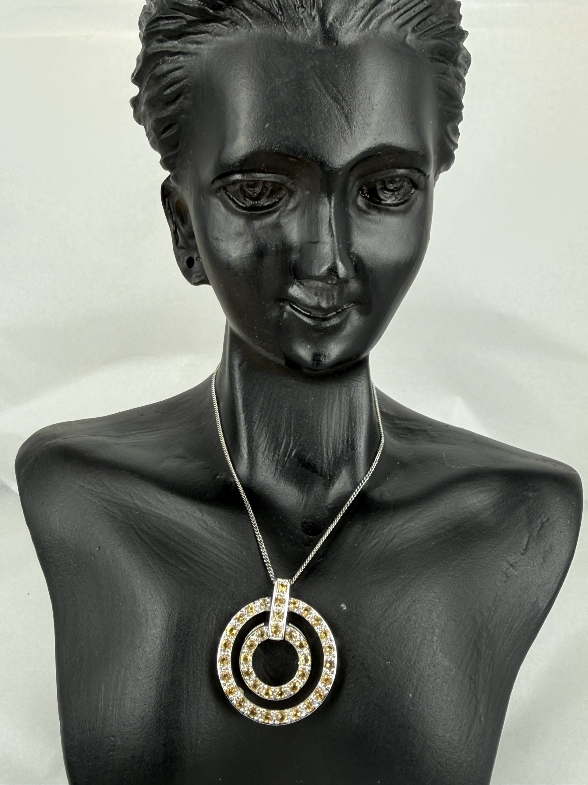 38 Stone Citrine Double Halo Necklace | Circle of Life Pendant