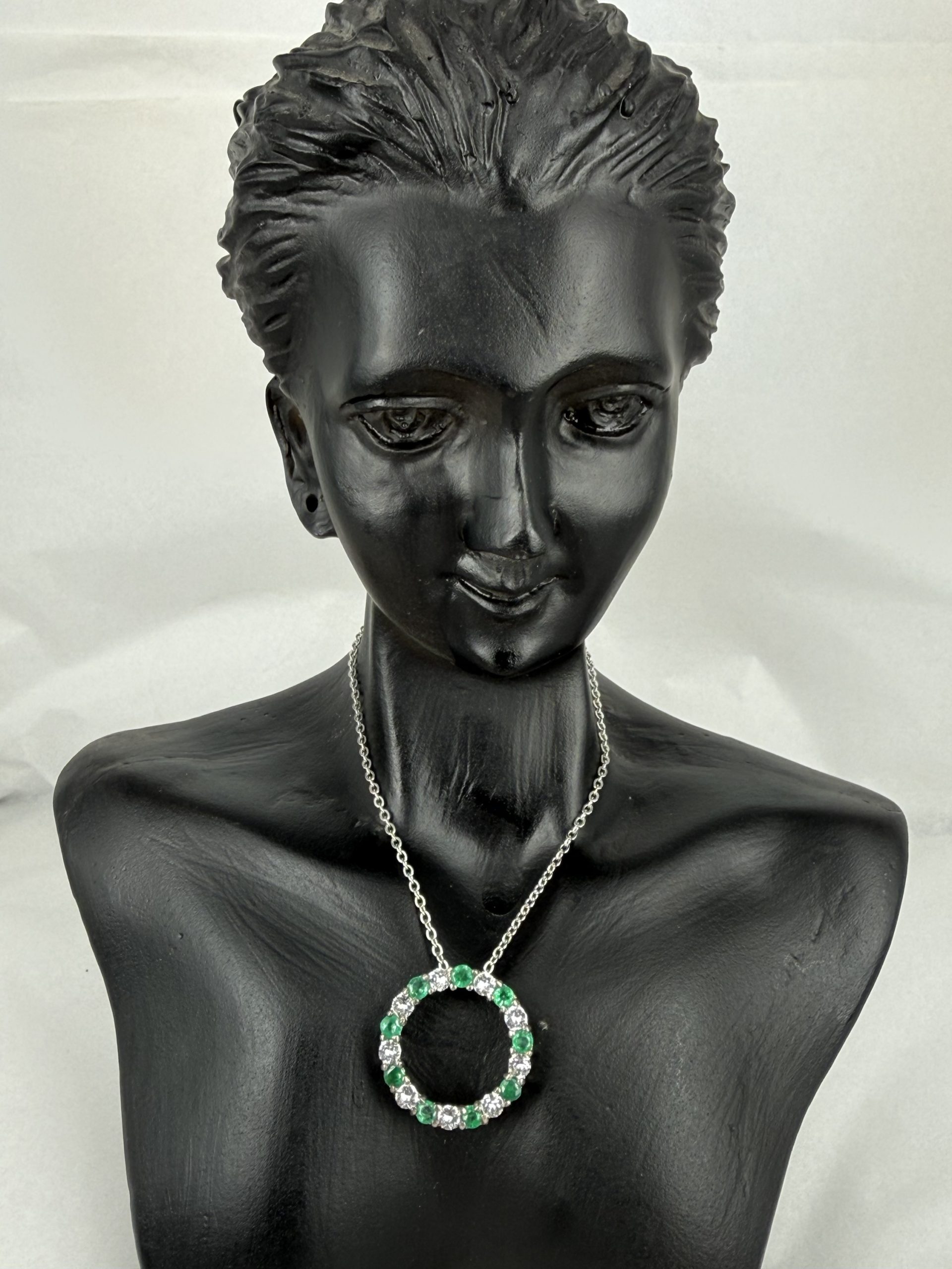 Circle of Life Emerald & Crystal Quartz Necklace in Silver – 18 Stone Harmony Pendant