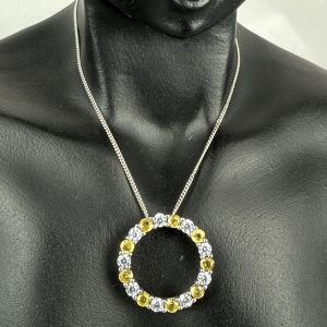 18 Stone Sapphire & Crystal Quartz Circle of Life Necklace (Sterling Silver)