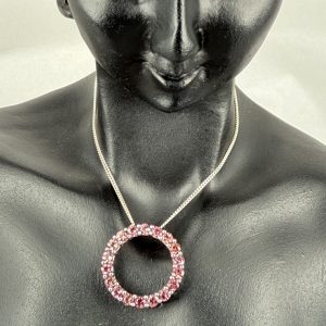18 Stone Pink Tourmaline Circle of Life Necklace (Sterling Silver)