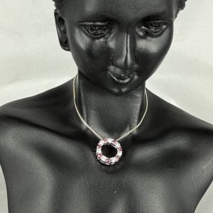 14 Stone Pink Tourmaline & Crystal Quartz Circle of Life Necklace (Sterling Silver)