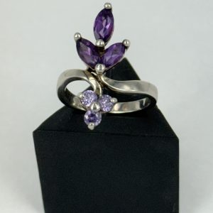 Tanzanite & Amethyst Floral Ring in Sterling Silver