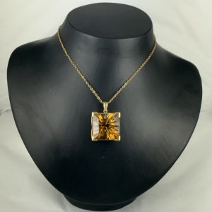 33.27ct Citrine Pendant (20mm Square) in 18ct Yellow Gold