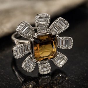 18K White Gold 4.71ct Princess-Cut Tourmaline & Baguette Diamond Statement Ring