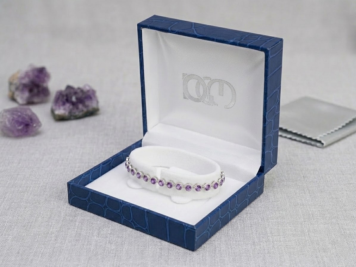 Natural Amethyst Tennis Bracelet | Silver Platinum Plated