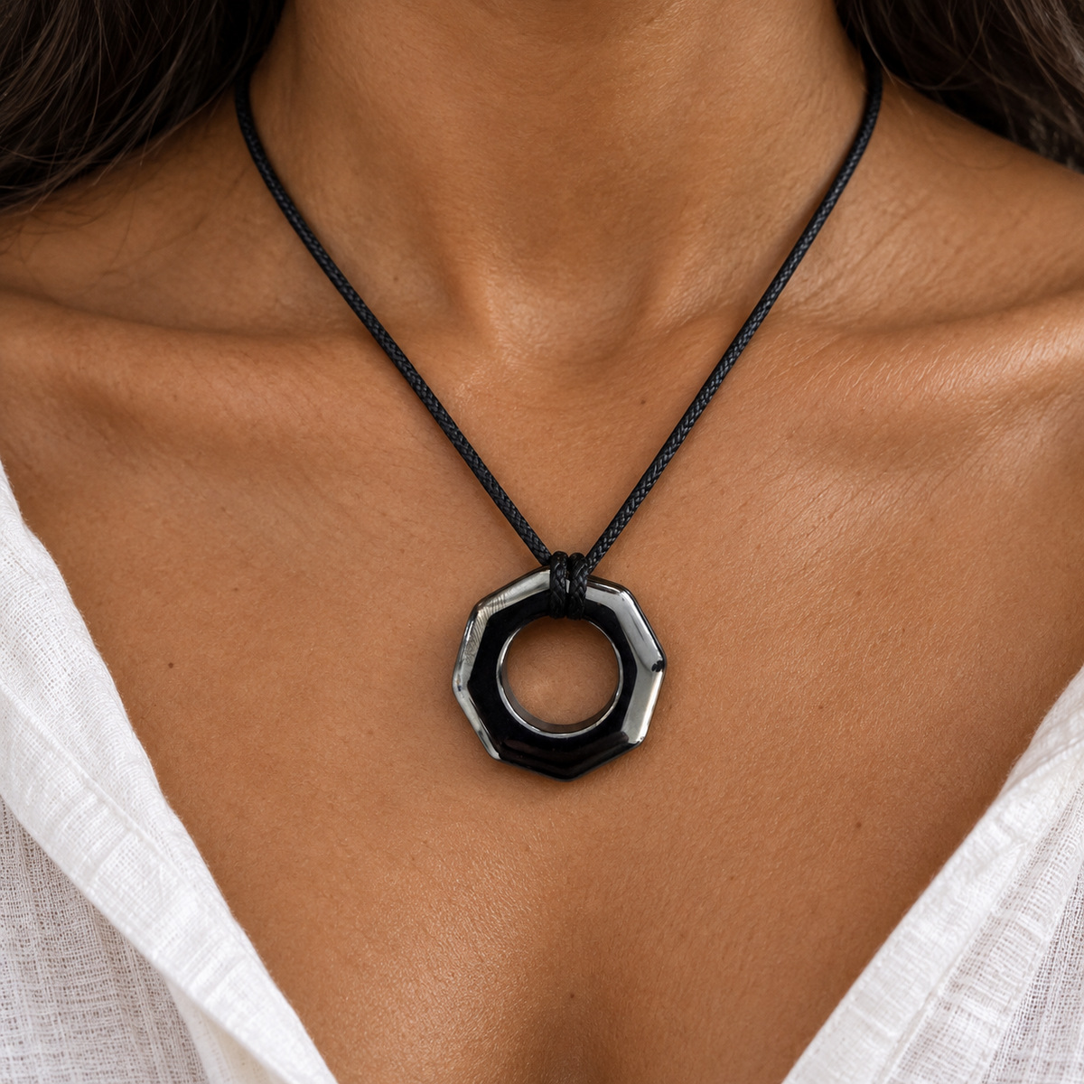 Geometric Open-Centre Hematite Pendant | Gecko Jewellers 2 Geometric Open-Centre Hematite Pendant | Gecko Jewellers - Image 2