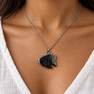 hematite-fish-pendant-silver-tone-chain-gecko-jewellers