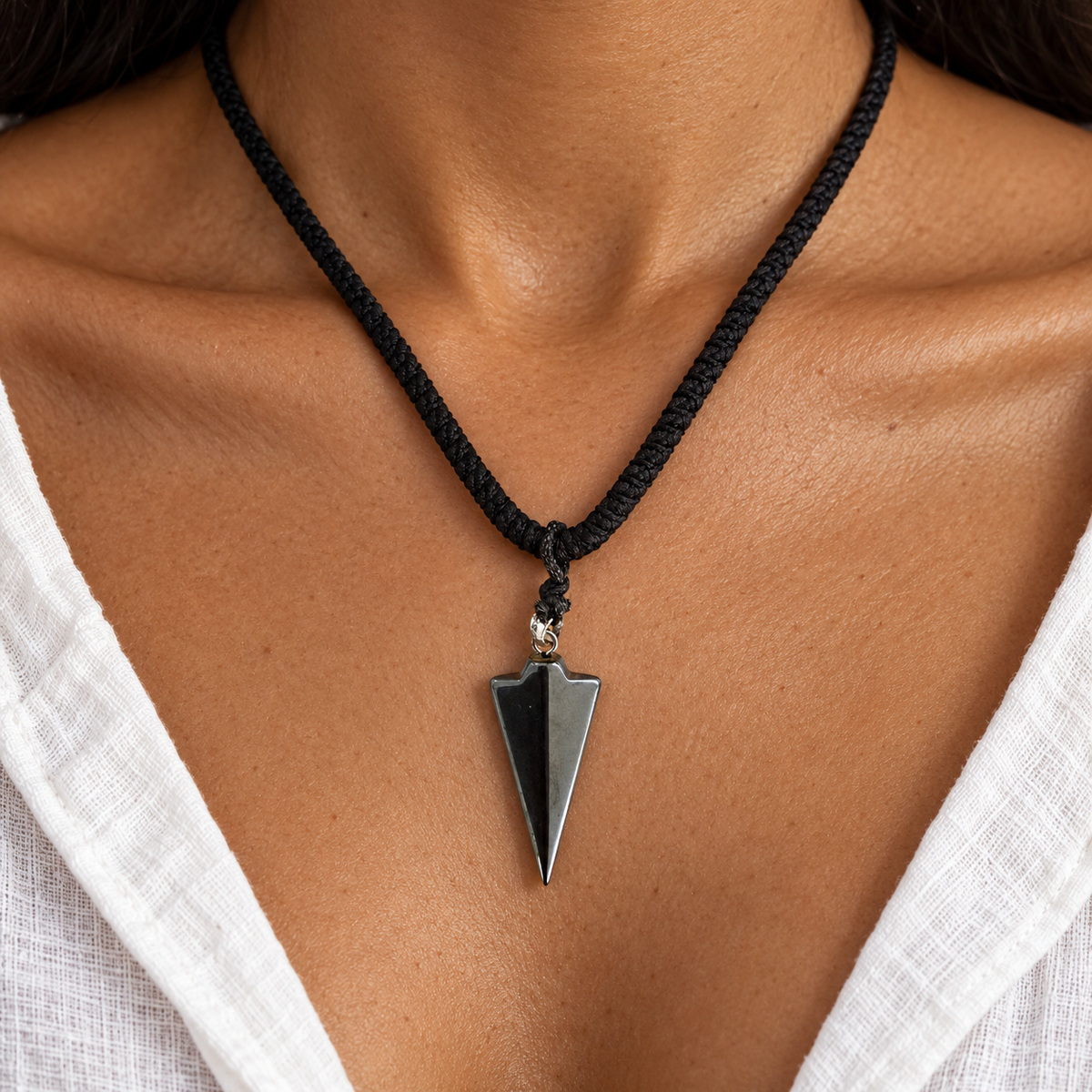 Hematite Arrowhead Pendant – Braided Cord | Gecko Jewellers 1 Hematite Arrowhead Pendant – Braided Cord | Gecko Jewellers