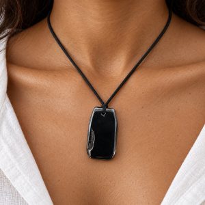 hematite-natural-edge-rectangle-pendant-black-cord-gecko-jewellers