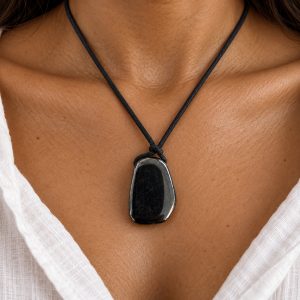 hematite-rounded-rectangle-pendant-black-cord-gecko-jewellers