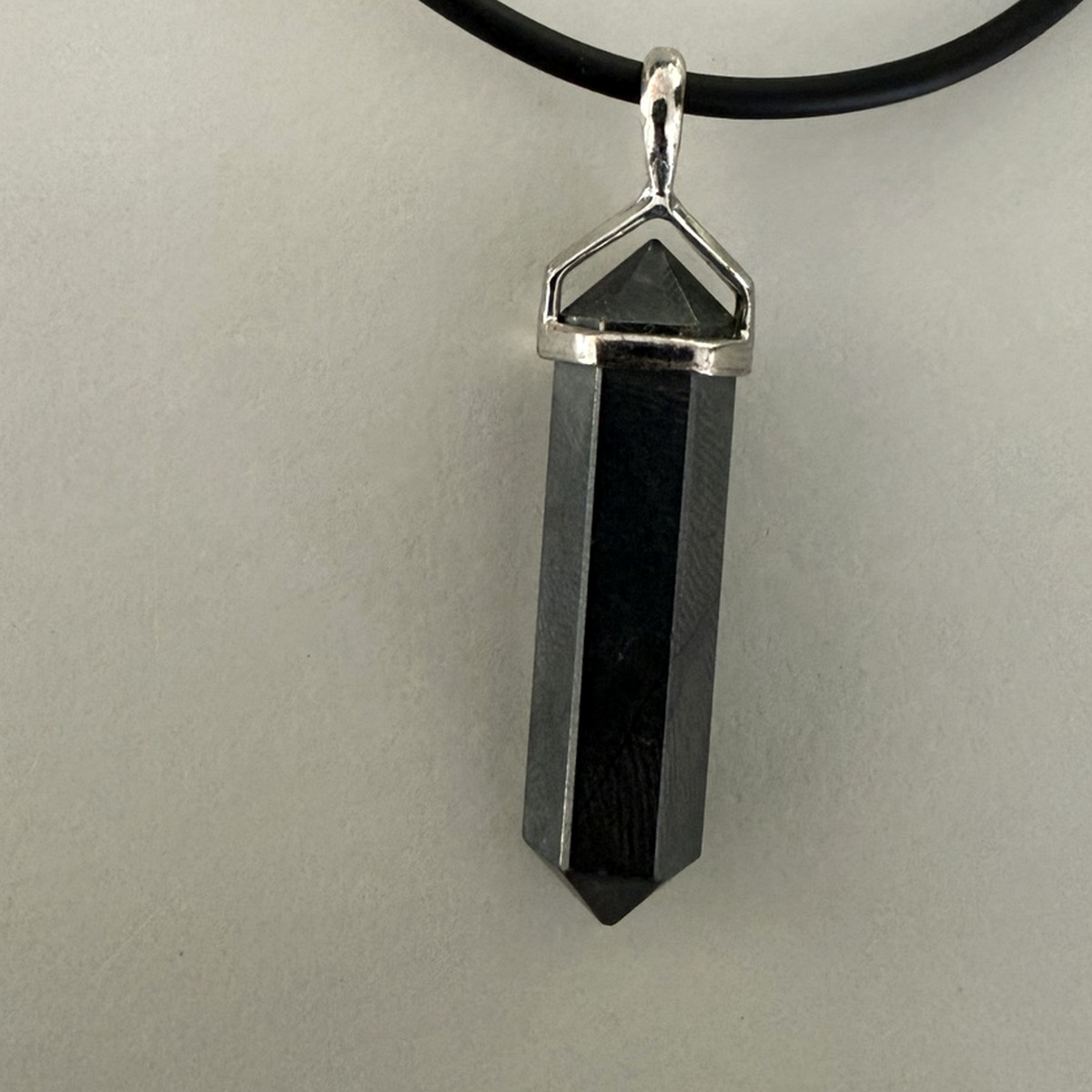 Hematite Crystal Point Pendant Necklace – Faceted 2 Hematite Crystal Point Pendant Necklace – Faceted - Image 2