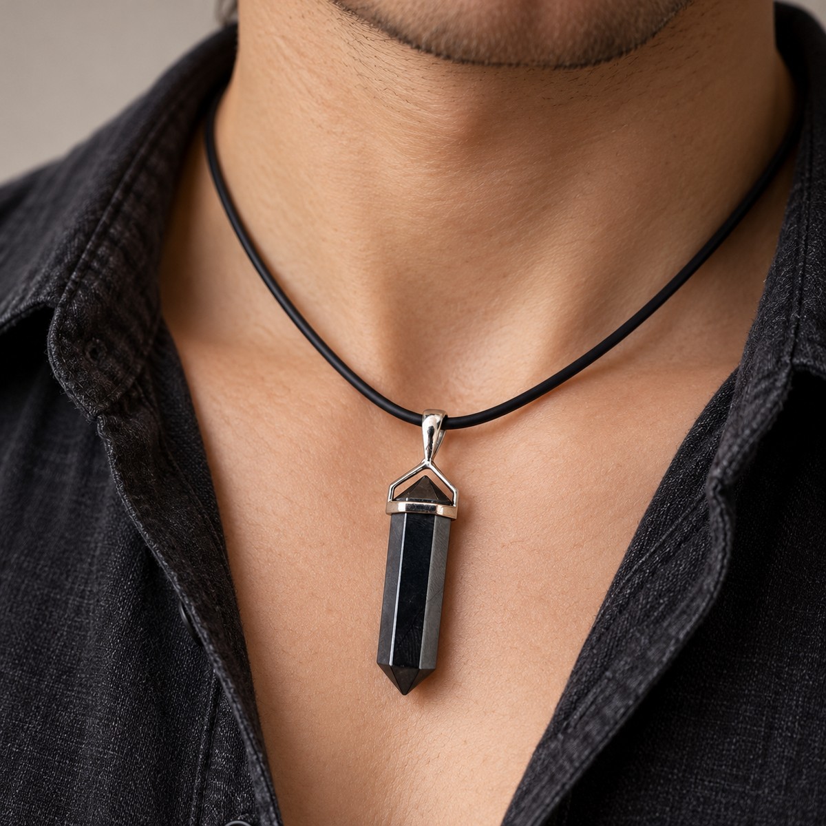 Hematite Crystal Point Pendant Necklace – Faceted 1 Hematite Crystal Point Pendant Necklace – Faceted