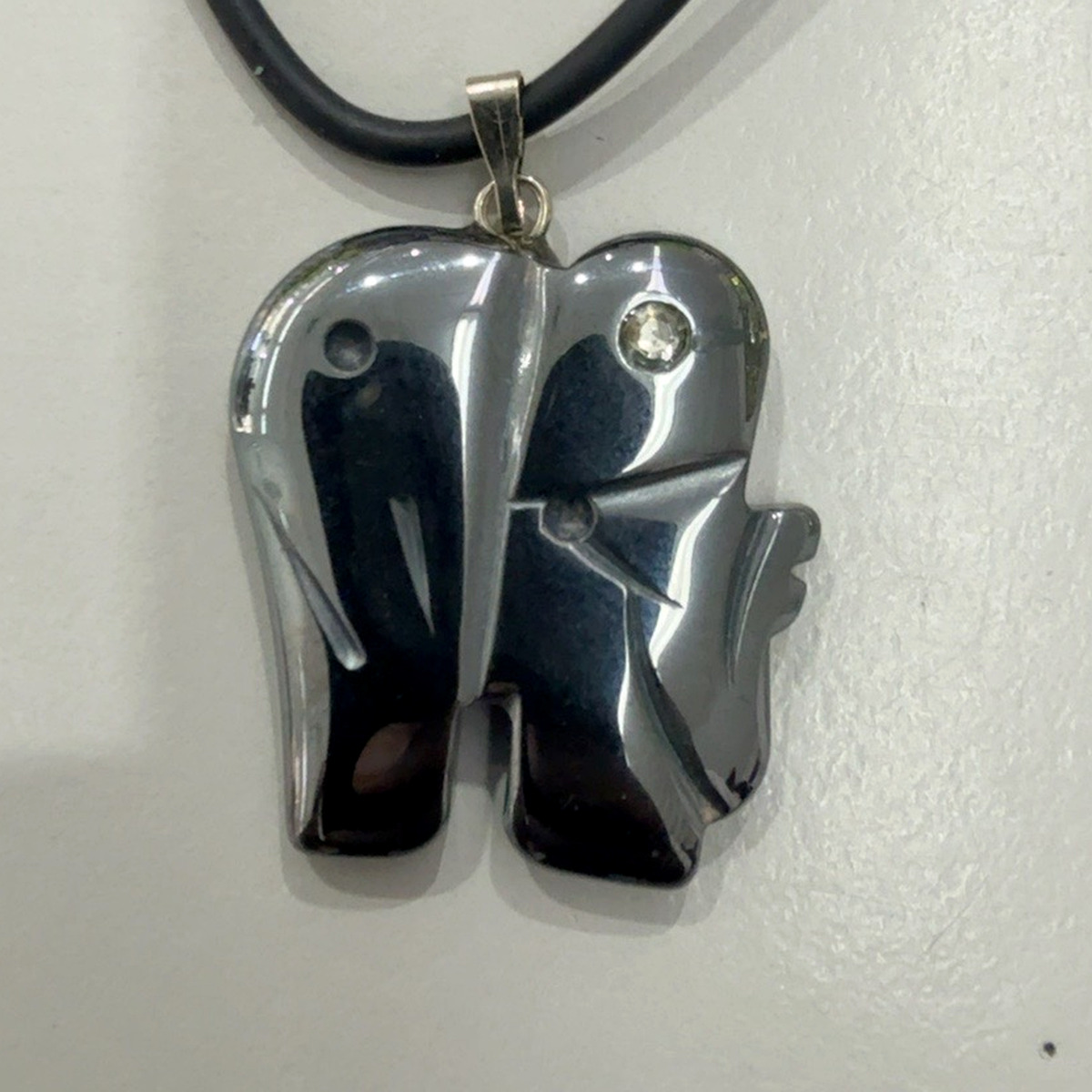 Hematite Elephant Pendant Necklace – Carved Design 2 Hematite Elephant Pendant Necklace – Carved Design - Image 2