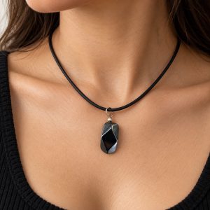 hematite-geometric-pendant-necklace-faceted-finish