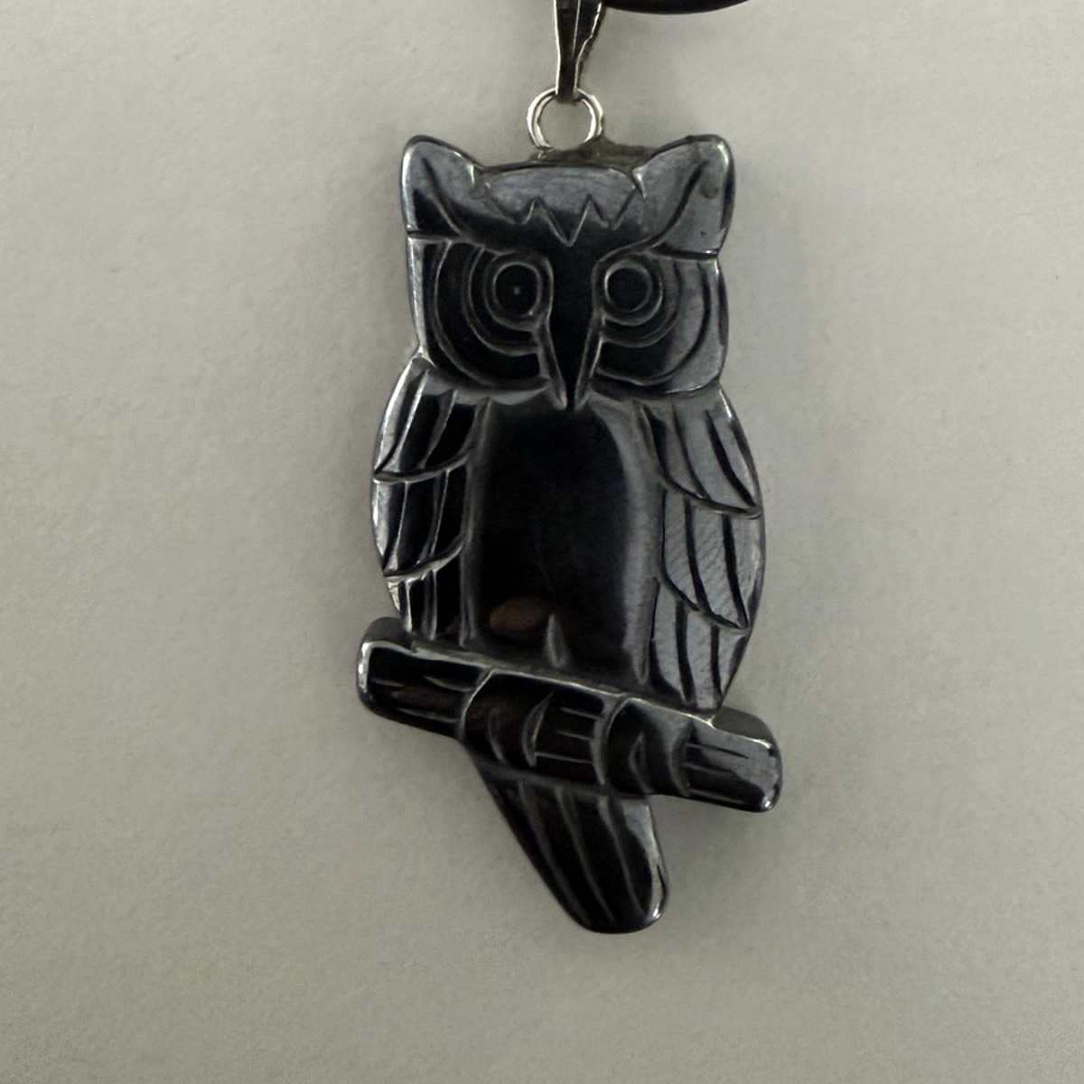 Hematite Owl Pendant Necklace – Carved Design 2 Hematite Owl Pendant Necklace – Carved Design - Image 2