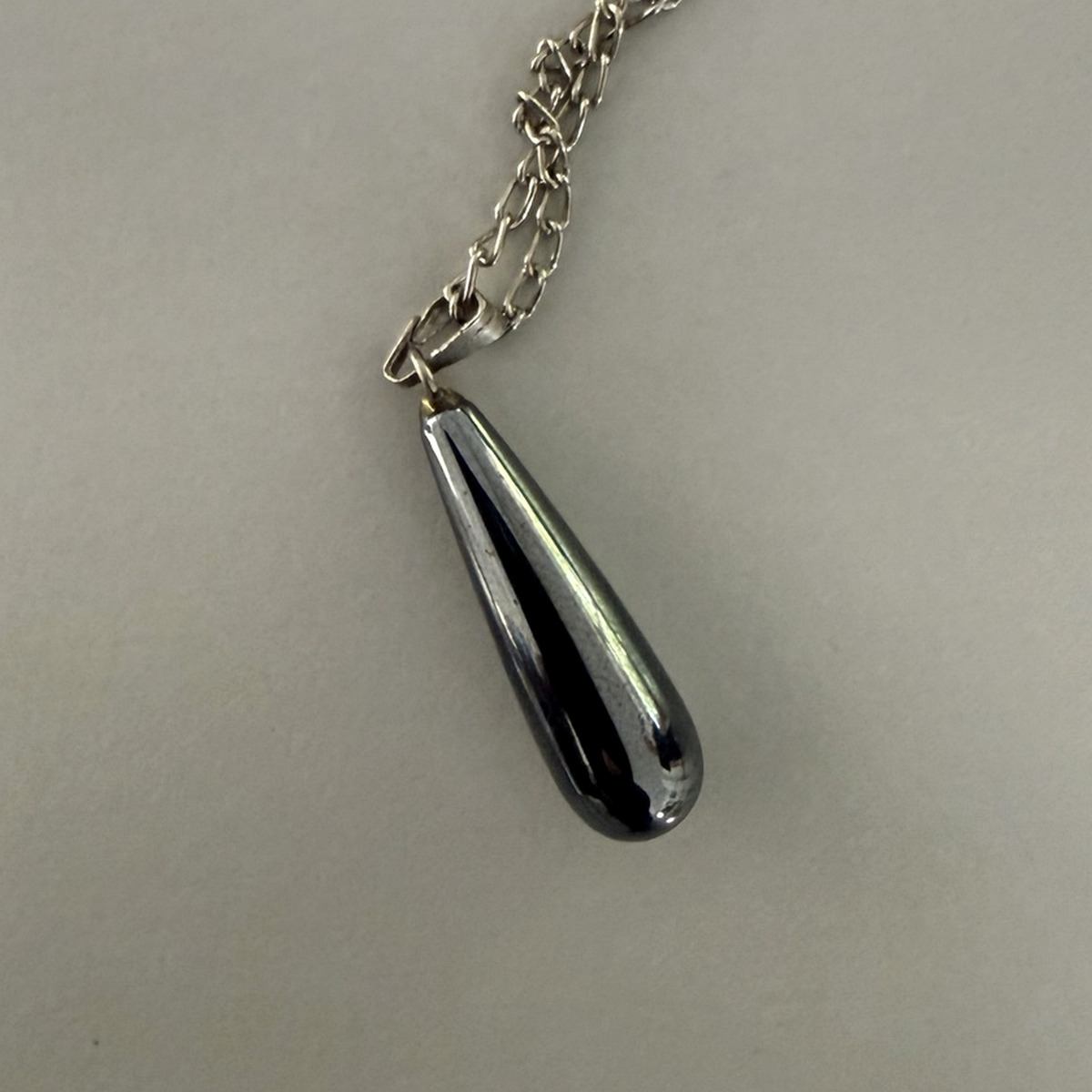 Hematite Teardrop Pendant Necklace – Polished Finish 2 Hematite Teardrop Pendant Necklace – Polished Finish - Image 2